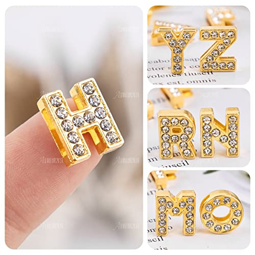 AUEAR, 130 Pack Gold A-Z 8mm Full Rhinestone Slide Charms Crystal Alphabet Letter Alloy for Bracelets Necklace Wristbands DIY Jewelry Making - color: Gold, size: 130 Pack