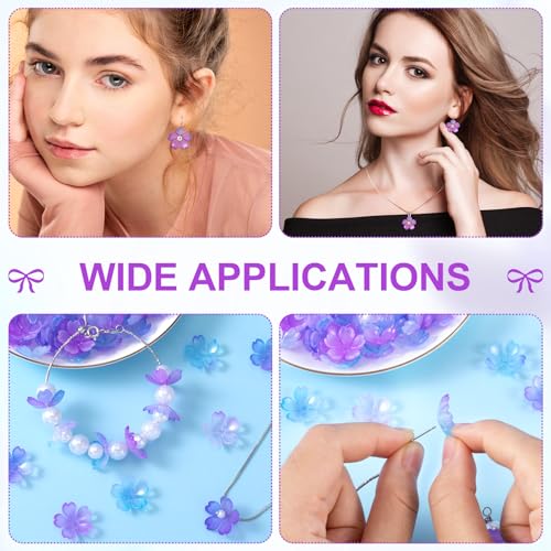 100pcs Cherry Blossom Beads, 5-Petal Gradient Acrylic Flower Beads, Mini Spacer Hair Accessories Halloween Christmas for Bracelets Earring Jewelry Making- Purple - color: Purple