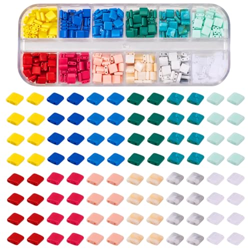 Pandahall 360Pcs 2-Hole Tila Acrylic Seed Beads - 12 Colors, Opaque Loose Spacer Beads 5.2x5.2mm for Jewelry Making - color: Mix 12 Colors, 360pcs