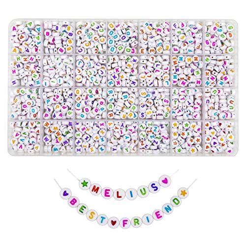 Melius Acrylic Colorful Letter Beads, 1450 Pcs 4x7mm Round Alphabet Beads in 28 Grid Box for Jewelry Making, DIY Bracelets, Necklaces, Key Chains, Bracelets (4x7mm, Colorful) - color: Colorful, size: 4x7mm