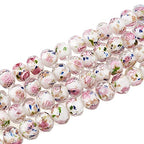 Elecrelive 60Pcs Gold Sand Lampwork Beads White Rondelle Flower Glass Beads 10mm Floral Crystals for DIY Bracelet Necklace Earring Jewelry Making - color: White