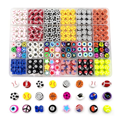 480PCS Sport Polymer Clay Beads for Bracelet Earring Jewelry Making, Mixed Clay Spacer Beads Charms for DIY Art Craft Gifts (Sport) - color: Sport
