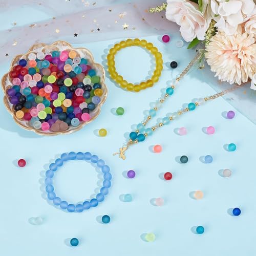 PH PandaHall 720pcs 8mm Frosted Glass Beads 24 Colors Matte Crystal Beads for Jewelry Making