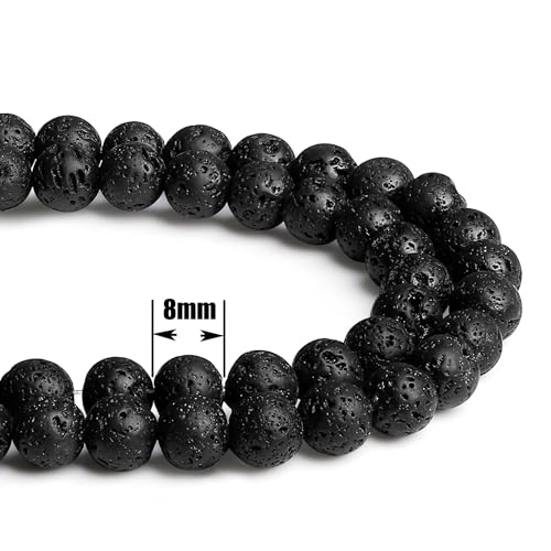 QINJIEJIE 100PCS Black Volcanic Lava Beads 8mm Natural Stone Beads Round Loose Gemstone Bead for Bracelet Beading Crystal Jewelry Making DIY Necklace Earrings 0.32" - color: Black volcanic Lava, size: 100PCS