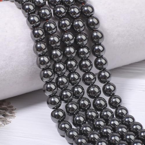 Stone Beads, 45pcs Black Hematite, 8mm Round Loose Beads for Jewelry Making, Bracelets, with Bag, String & Card - color: Black Hematite, size: 8mm