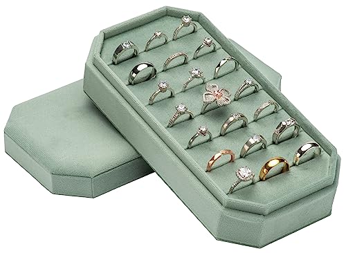 Velvet Ring Organizer Display Tray Jewelry Box Earring Holder Case for Wedding Birthday Christmas Day (Emerald Green) - color: Emerald Green