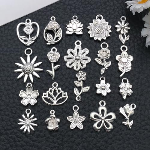 WOCRAFT 60pcs Bright Silver Flowers Bracelet Charms for Jewelry Making Sets DIY Necklace Bracelet Keychain Crafting Charms Kit Craft Supplies (SN879) - color: Bright Silver, size: Flowers Charms