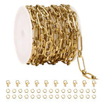 SMYHTGLIF 9.8 Feet Gold Plated Paperclip Chain for Jewelry Making Stainless Steel Chain Bulk Roll Craft Jewelry Making Supplies - color: Paperclip Gold