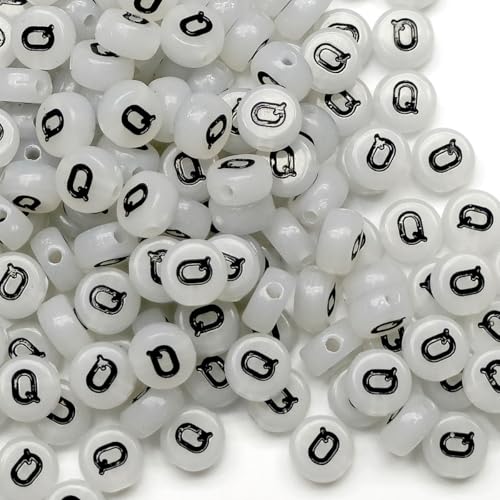 200PCS Letter Beads Glow in The Dark 4x7mm Acrylic Alphabet Letter Q Beads for Jewelry Making Bracelet - color: Q-200PCS