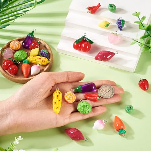 Craftdady Fruit Dangle Charms Pendants Cute Resin Food Pendants Apple Orange Pineapple Strawberry Pendants Lovely Vegetable Mushroom Charms for DIY Craft Earring Bracelet Necklace Jewelry Making - color: Mixed Color Fruit