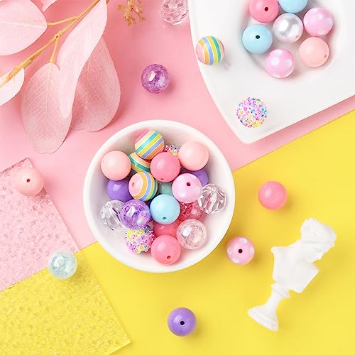 DanLingJewelry 50Pcs 20mm Candy Color Acrylic Round Beads Colorful Plastic Bubblegum Round Beads for Jewelry Making Kit - color: 50pcs - mix