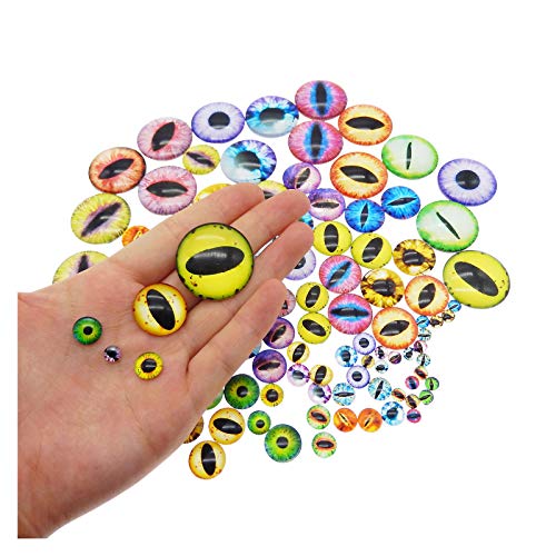 Julie Wang 180PCS Assorted 9Sizes Dragon Eyes Flatback Glass Cabochons for Jewelry Making, Sculpture, DIY Craft Art, Fantasy Model Projects 6mm 8mm 10mm 12mm 15mm 18mm 20mm 25mm 30mm