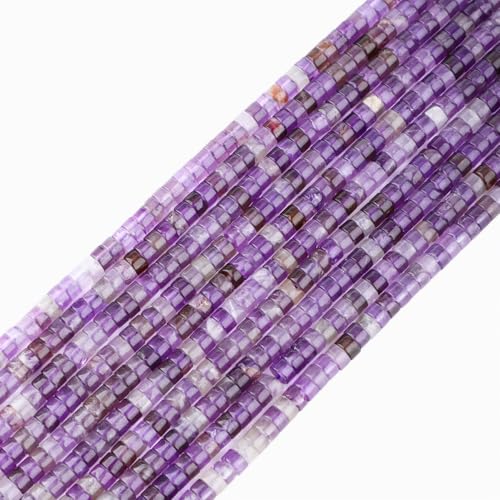Natural Amethyst Heishi Spacer Beads Loose Semi Precious Flat Round Gemstone Disc Shape Stone for Beading Jewelry Making 4x2mm 15.5" - color: Amethyst