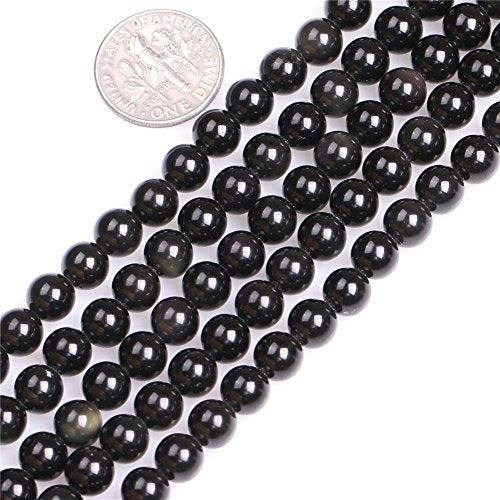 6mm Natural Black Obsidian Beads Round Gemstone Loose Beads for Jewelry Making (58-62pcs/strand) - color: Black Obsidian, size: 6mm