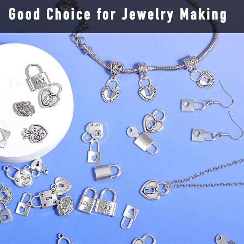 stino 100 Gram Metal Charms for Jewelry Making, Silver & Gold Plated, Bulk Pack for Bracelets, Necklaces, Crafts - color: Heart Lock Silver