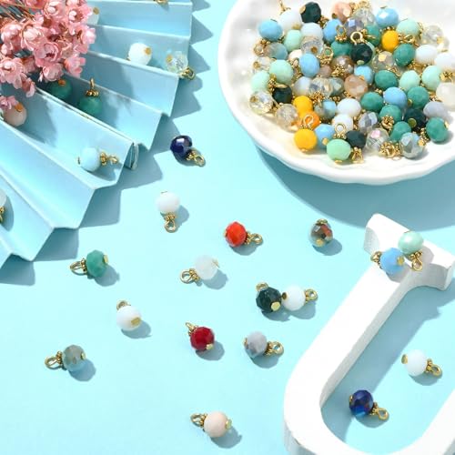 Ipotkitt 100 Pcs Electroplate Glass Rondelle Charms Imitation Jade Crystal Ball Bead Charms Faceted Round Bead Charms for DIY Craft Jewelry Making - color: 100pcs-Rondelle Charms-12x8mm