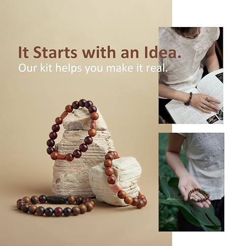 Geezon Navis Bracelet Making Kit - 10mm Natural Wooden Beads with Letters & Stone Beads - 296pcs in 16 Colors - DIY Jewelry Making Starter Kit Adult Men Women Birthday Mothers Day Gift Craft