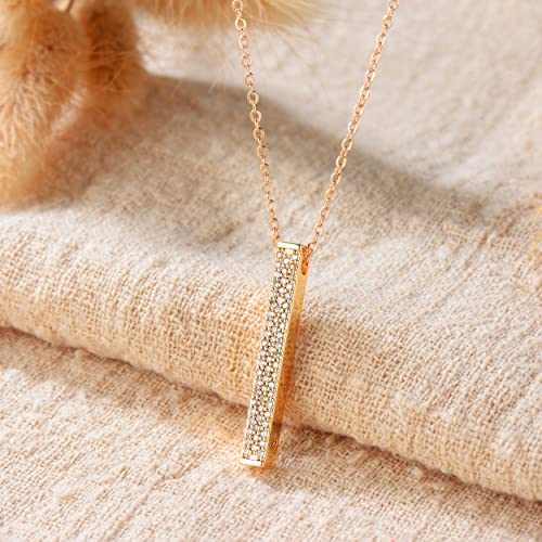 Valloey Rover Gold Necklace for Women 14K Gold Plated Circle Cubic Zirconia Pendant Necklace Dainty Twist Rope Chain Necklace Simple Jewelry Gift for Women - style: Gold-Bar