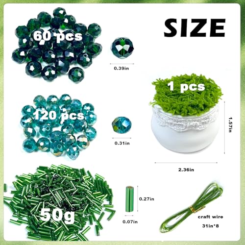 1189pcs Glass Bead Plant Kit, Green Beads with Pot for Plant Making, Nature Crystal Faceted and Bugle Beads Bulk Kit for Craft DIY Charms Wind Chimes