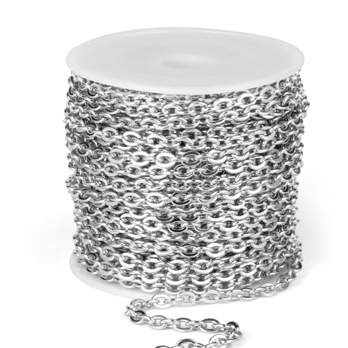 33 Feet Stainless Steel Cable Chains Roll, 3.5mm Width 304 Stainless Steel Flat Cable Link Chains Spool Bulk for Jewelry Making DIY Craft - color: Stainless Steel, size: 3.5mm width