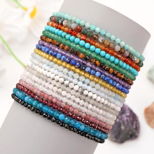 Healing Crystal Bracelet Clear Quartz Faceted Beaded Bracelets for Women Men 3mm Natural Stone Adjustable Handmade Stretch Bracelet Reiki Spiritual Jewelry Fashion Gifts - color: Lapis Lazuli