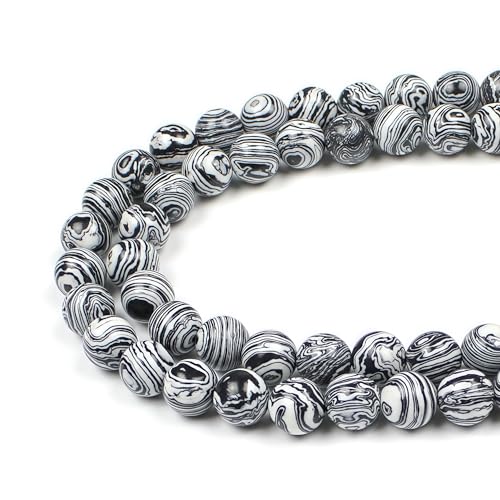 MJDCB Synthesis Colour Malachite Beads Beautiful Fashion Round Stone Beads for DIY Jewelry Making 15" (6mm, Black - White) - color: Black And White Malachite, size: 6mm