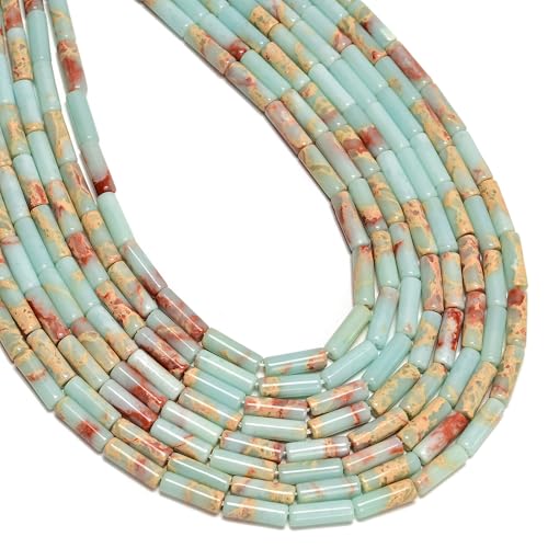 30 Pcs 4x13mm Light Blue Aqua Terra Jasper Gemstone Bead Cylinder Tube Serpentine Stone Beads for Bracelets Jewelry Making - color: Light Blue Aqua Terra Jasper, size: 4x13mm