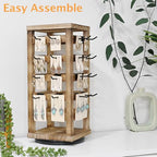 Ikee Design Wood Rotating Jewelry Display, Removable 42 Hooks Earring Display Stand, 5 Bars Earring Organizer Stand, Oak Color - color: 4 side, Oak, 42 hooks