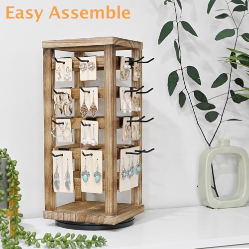 Ikee Design Wood Rotating Jewelry Display, Removable 42 Hooks Earring Display Stand, 5 Bars Earring Organizer Stand, Oak Color - color: 4 side, Oak, 42 hooks