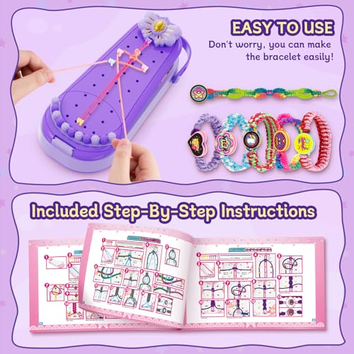 2-in-1 Friendship Bracelet Making Kits: DIY Art and Crafts Jewelry String Braiding Set Toys with Storage Box for Kids - Christmas Birthday Gifts for Girls Age 6 7 8 9 10 11 12 Year Old - Purple - style: Purple