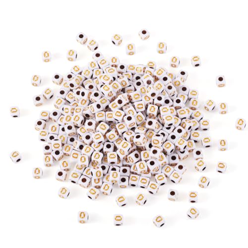 FASHEWELRY 500Pcs White Golden Letter Beads 4.5mm Square Alphabet Beads Acrylic Cube Letter O Beads for Friendship Bracelet Necklace Keychains Jewelry Making - color: Letter O
