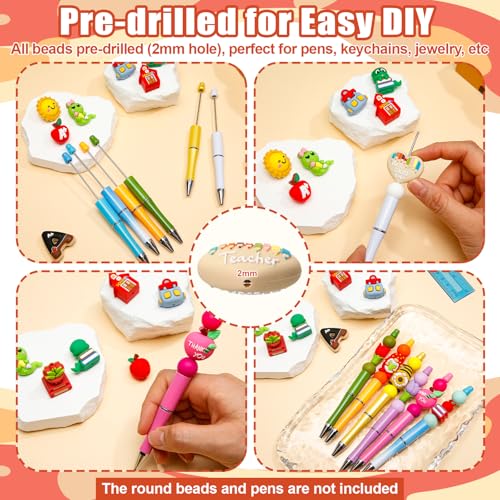 Ferreve 40 Pcs 3D Silicone Focal Beads for Pens, Keychain Making, Focal Beads Bulk for Beadable Keychain DIY Crafts Bracelet Necklace Phone Chain Charms Jewelry Making (Teacher's Day) - style: Teacher's Day