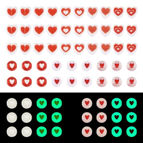 Beadthoven 200pcs Valentine's Day Heart Acrylic Beads - 7mm Flat Round Disc Red Heart Shaped Beads Spacers Bulk for Jewelry Making - color: Red