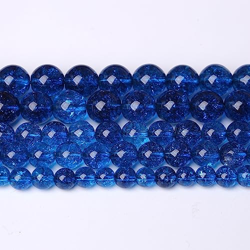 60pcs 6mm Natural Blue Crystal Crackle Quartz Stone Round Loose Beads for Jewelry Making DIY Bracelets Necklaces Energy Healing Stone Beads 15"(6mm, Blue Crackle Quartz) - color: Blue Crackle Quartz, size: 6mm
