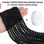 QINJIEJIE 100PCS Matte Black Obsidian Beads 8mm Natural Stone Beads Round Loose Gemstone Bead for Bracelet Beading Crystal Jewelry Making DIY Necklace Earrings 0.32" - color: Matte Black Obsidian, size: 100PCS