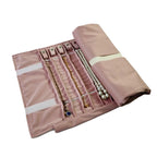 Portable Jewelry Roll Untangled Secure Necklace Travel Storage Bag Displays Holder 16 Chain (gray PU and pink) - color: gray PU and pink