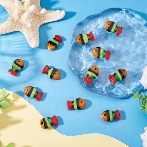 Pandahall 12Pcs Lampwork Striped Fish Glass Beads Handmade 3D Cute Cartoon Fish Beads 20x12mm Crystal Ocean Sea Animal Bead Loose Spacer Bead for DIY Bracelet Necklace Earring Jewelry Making (Red)