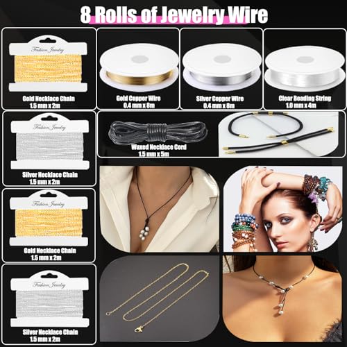 MONVICT Jewelry Making Supplies Kit with Jewelry Making Tools, Findings, Necklace Chain, Jewelry Wires, Adjustable Magnifier, Carry Bag, Meet All the Needs of Jewelry Making, Repair, Beading