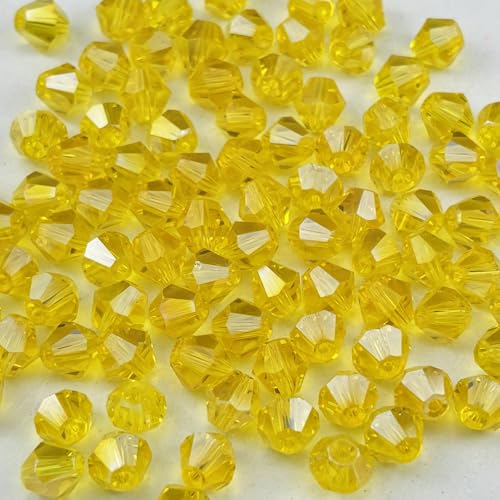 100pcs 8mm Bicone Crystal Glass Beads Faceted Bicone Crystal Beads Bulk Glass Spacer Beads for Bracelets Necklace Pendants Earrings DIY Jewelry Craft Making(Gold Yellow AB) - color: Gold Yellow AB, size: 8mm