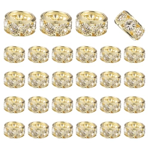 uxcell 40 Pcs 12mm Large Hole Rhinestone Beads, European Spacer Bead, Rondelle Loose Charm Beads for DIY Jewelry Making Bracelet Accessories (Bright Gold) - color: Bright Gold, size: 12 mm