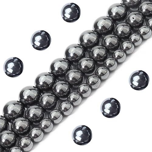 60pcs 6mm Natural Black Hematite Beads Energy Healing Crystal Round Loose Stone Beads for Jewelry Making, DIY Bracelets Necklaces - color: Black Hematite, size: 6mm