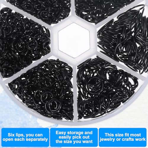 Qianyu 970Pcs Black Open Jump Rings Set - Assorted Sizes 4/5/6/7/8/10mm Chainmail Rings for Jewelry Making Bracelet Earrings Repair