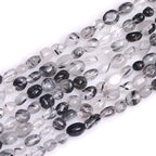 HAAMIIQII Natural Black Rutilated Quartz Crystal Pebble Stone 5-8mm Small Irregular Freeform Tumbled Loose Gemstone Beads for Jewelry Making Strand 15 Inch (45-50pcs) - color: Black Rutilated Quartz