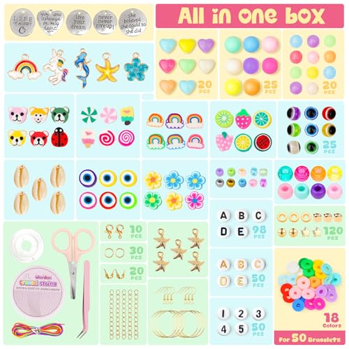 Gionlion Easter Basket Stuffers for Girls 8-12, Bracelet Making Kit Arts and Crafts for Jewelry Making Supplies Kit with 198Pcs Letter Beads, Unicorn/Mermaid DIY Birthday Mothers Day Gifts - style: Girly Gift