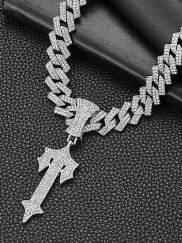 Ice Out Chain for Men Premium Zircon Stones Hypoallergenic Durable Hip-Hop Streetwear Chain Necklace Men - color: Silver, style: Trapstar