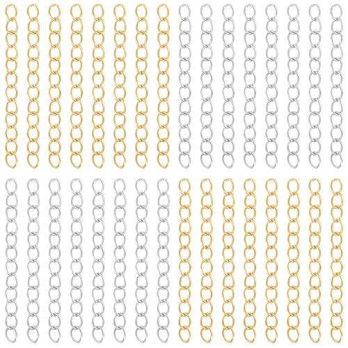 200Pcs Necklace Chain Extender for Jewelry Making 5cm Tail Extender Chain Silver and Gold Extension Tails Removable Stainless Steel Extension Chains for Necklace, Bracelet, Key Chains, Anklets