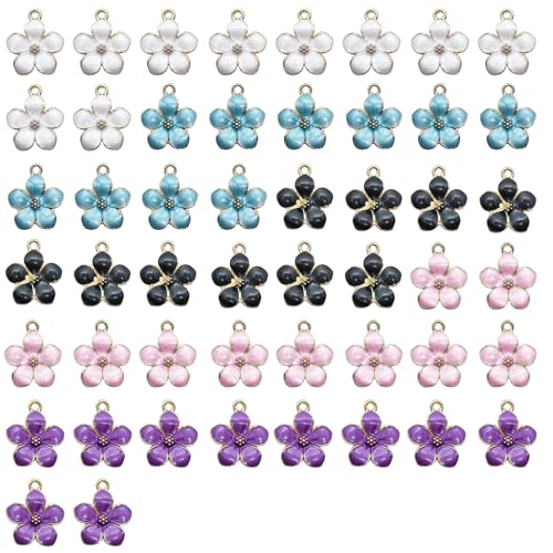 50pcs Gold Plated Enamel Cherry Blossoms Bracelet Charms - Perfect for Jewelry Making and Earring Designs