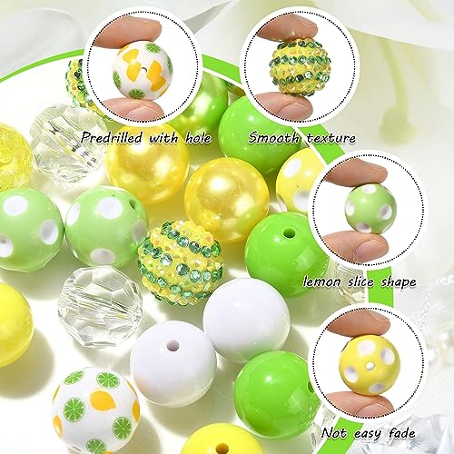 DanLingJewelry 50Pcs 20mm Lemon Round Bubblegum Beads Yellow Green Spacer Beads Acrylic Lemon Beads for Summer Jewelry Making - color: 50pcs - lemon