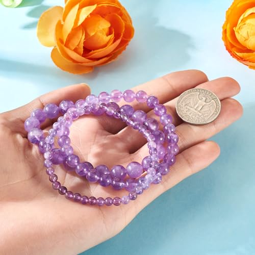 Elecrelive Glass Round Beaded Bracelet Set Clay Beaded Bracelets Stretch Bracelets - color: Amethyst
