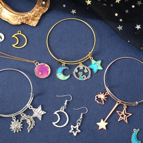 MARFOREVER 120 Pcs Mixed Sun Star Moon Charms for Jewelry Making, Celestial Charm Bracelet Charms Assorted Gold Enamel Charm Pendants for DIY Crafts Bracelet Necklace Earrings Making - style: Starry sky